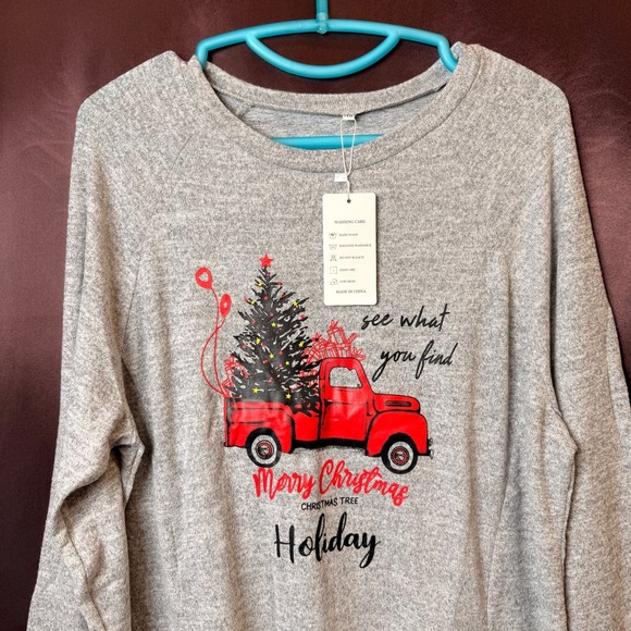 DOLNINE Womens 14W Christmas Color Block Long Sleeve Pocket Sweatshirt Top Shir - Picture 7 of 14